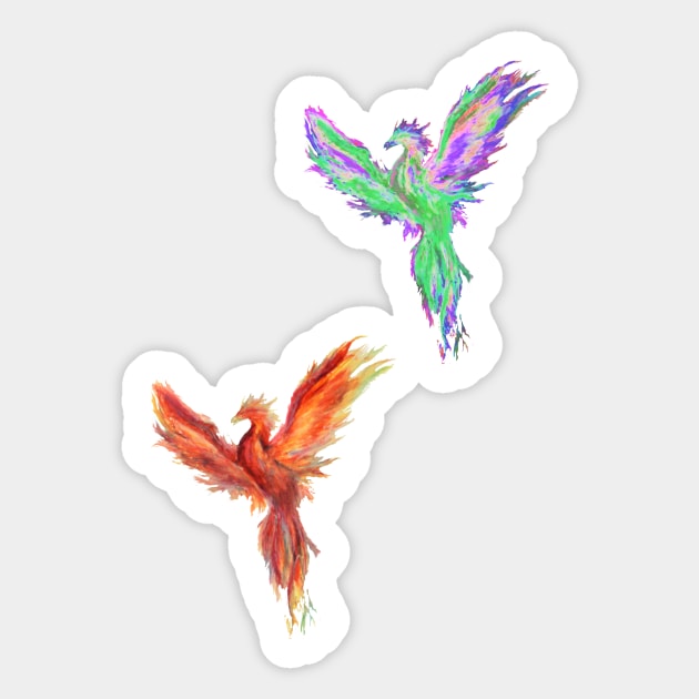 green/red phoenix Sticker by xaxuokxenx